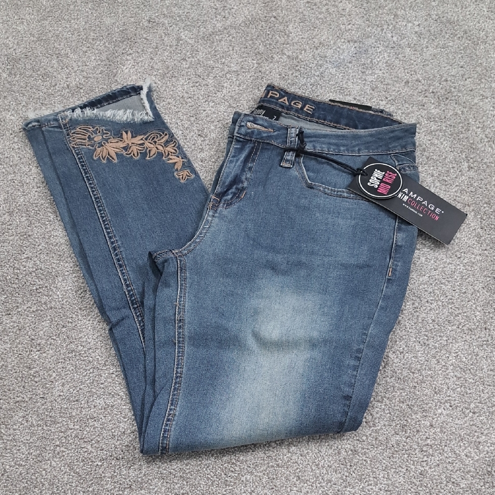 Rampage Blue Skinny Jeans with Floral Detail